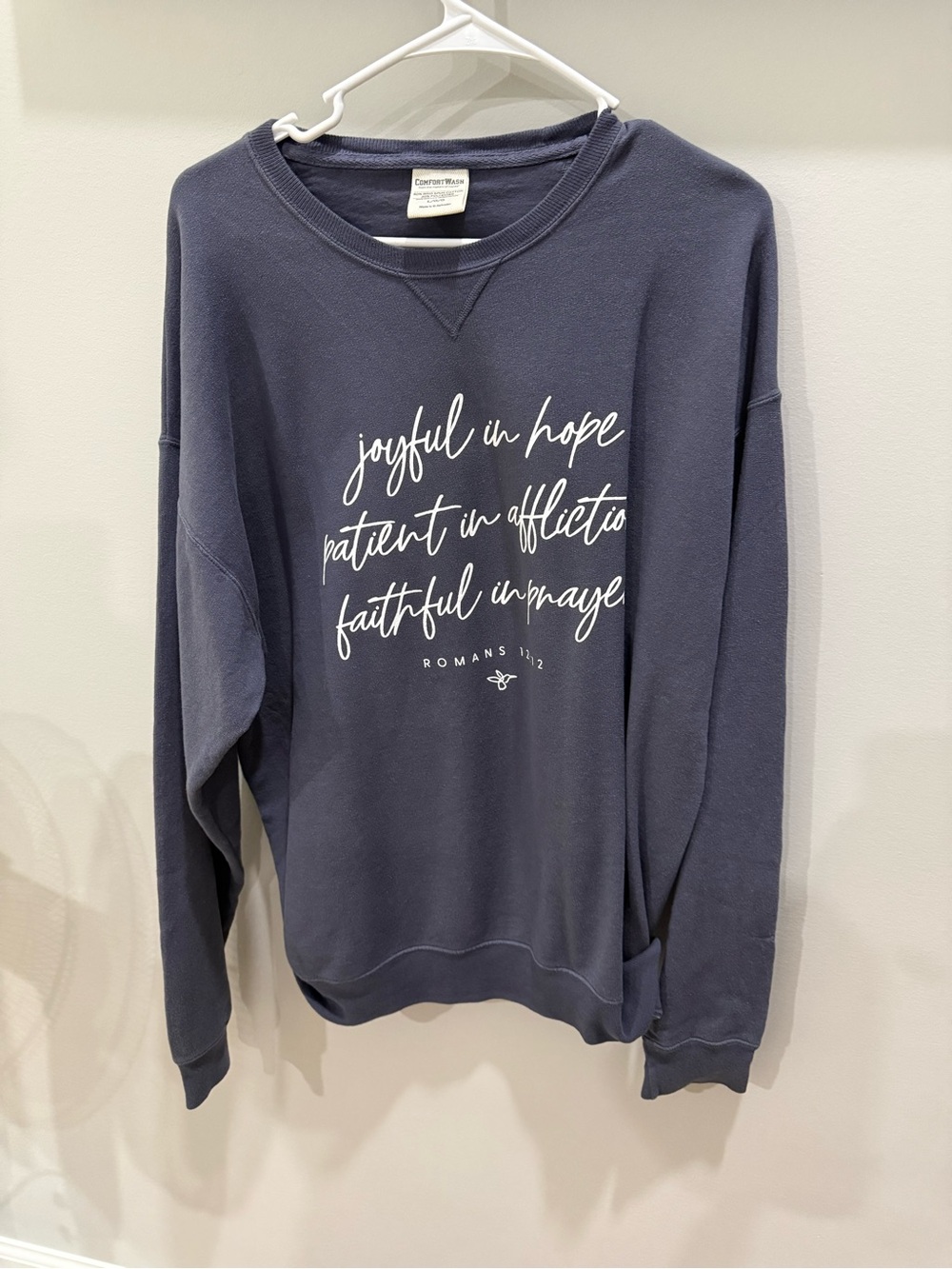 Comfort Wash Navy Crewneck Sweatshirt - Inspirational Script